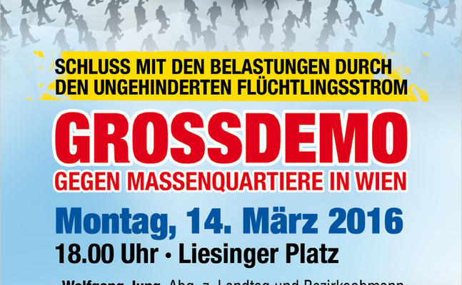 Flyer Großdemo Massenquartiere in Wien