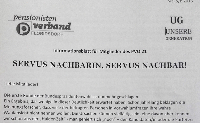 Schreiben Pensionistenverband Floridsdorf 